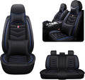 MVRVMV Luxury Car Seat Covers for Honda Pilot 2010-2026, Nappa Leather Auto Seat Cover with 2 Neck Pillows and 2 Lumbar Supports (5 Seat Luxury, Black-Blue)