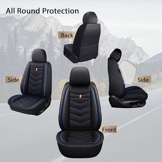 MVRVMV Seat Covers for Ford Bronco Sport 2021-2026, Waterproof Leather Auto Seat Cover (5 Seat Standard,Black-Blue)