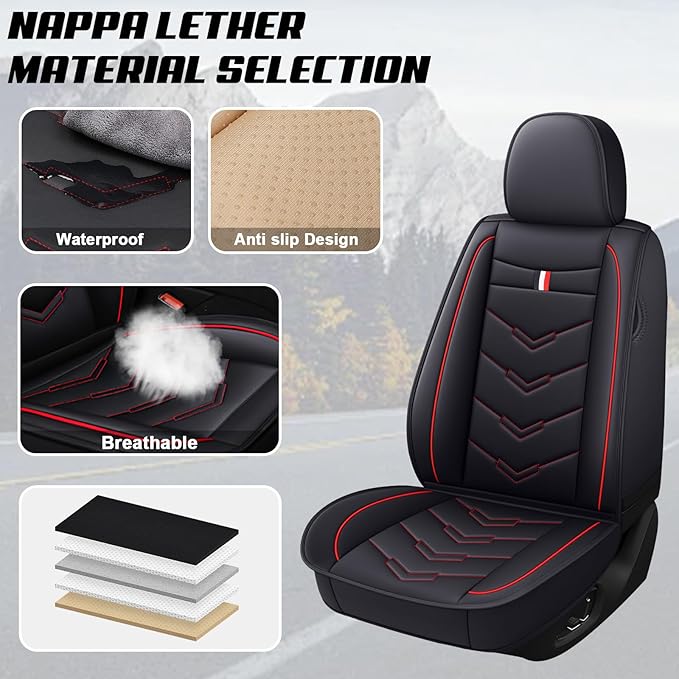 MVRVMV for Ford F-250 2010-2026 Seat Covers, Waterproof Leather Seat Cover (5 Seat Standard,Black-Red)