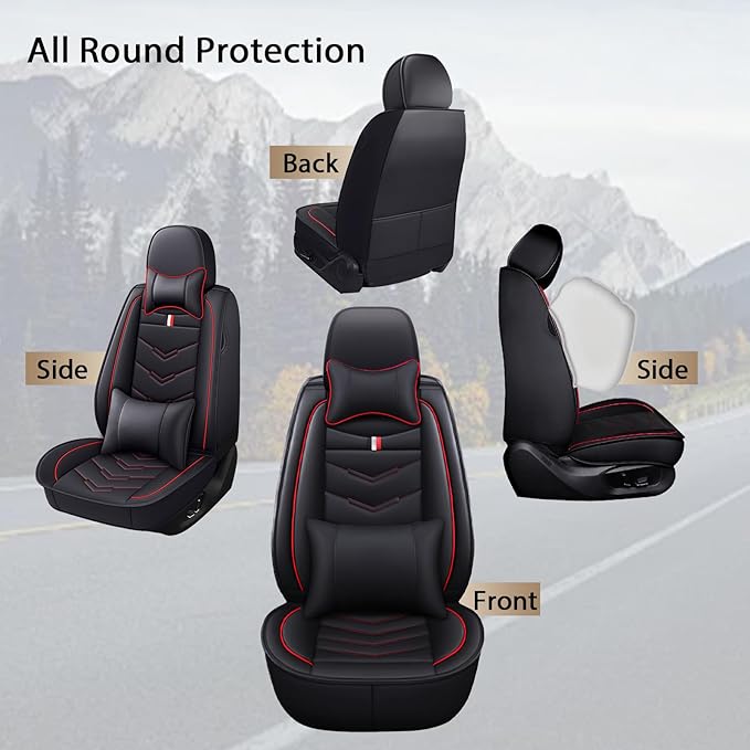 MVRVMV Luxury Car Seat Covers for Honda Pilot 2010-2026, Wear-Resistant Front and Rear Seat Cover with 2* Neck Pillow and 2* Lumbar Support (8 Seat Luxury, Black-Red