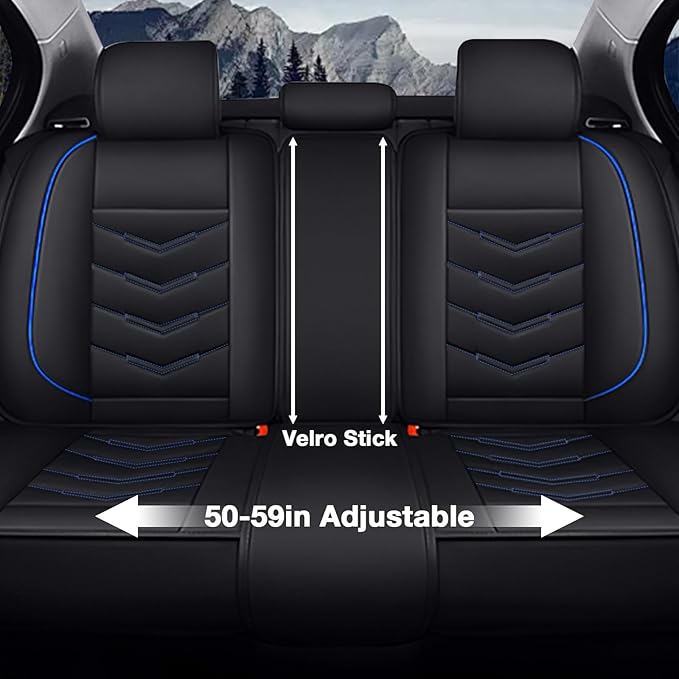 MVRVMV Luxury Car Seat Covers for Honda Pilot 2010-2026, Nappa Leather Auto Seat Cover with 2 Neck Pillows and 2 Lumbar Supports (5 Seat Luxury, Black-Blue)