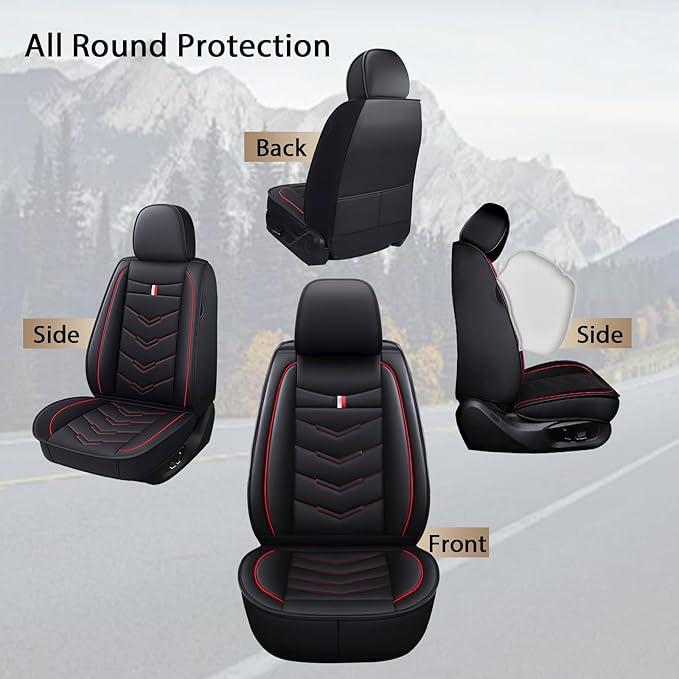MVRVMV for Ford Bronco Sport 2021-2026 Seat Covers, Waterproof Leather Seat Cover (2 Seat Standard,Black-Red)