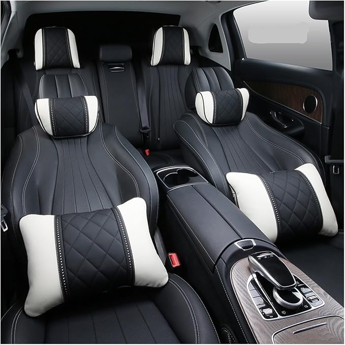 Luxury NAPPA Headrest Compatible For Mercedes Maybach S-Class Leather Lumbar Pillows Car Neck Travel Seat Cushion Support Car Accessories(Carbon Fiber)