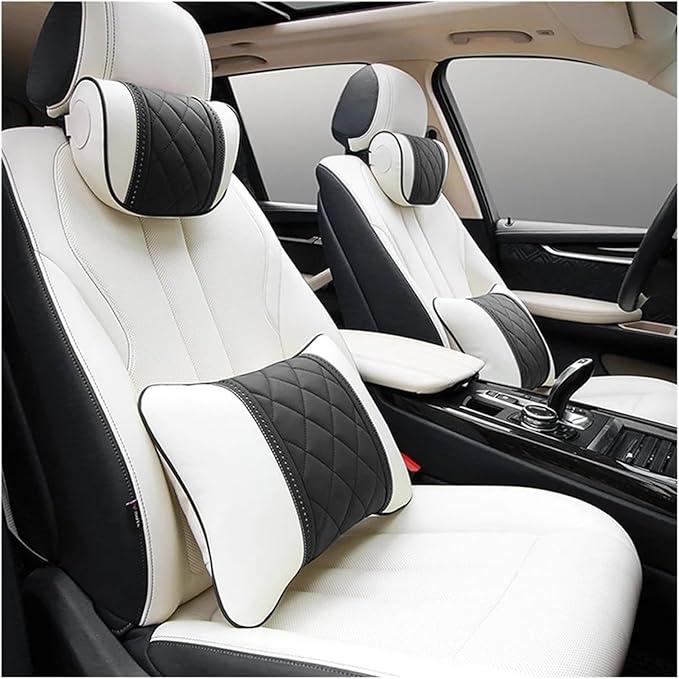 Luxury NAPPA Headrest Compatible For Mercedes Maybach S-Class Leather Lumbar Pillows Car Neck Travel Seat Cushion Support Car Accessories(Beige red)