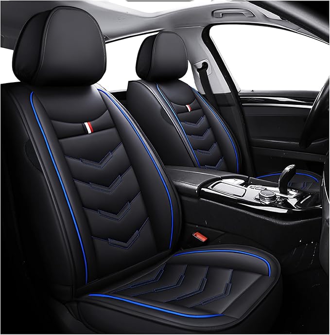 MVRVMV Seat Covers for Ford F-350 2010-2026, Waterproof Leather Auto Seat Cover (2 Seat Standard,Black-Blue)