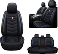 MVRVMV Seat Covers for Ford F-150 2010-2026, Waterproof Leather Auto Seat Cover (5 Seat Standard,Black-Blue)