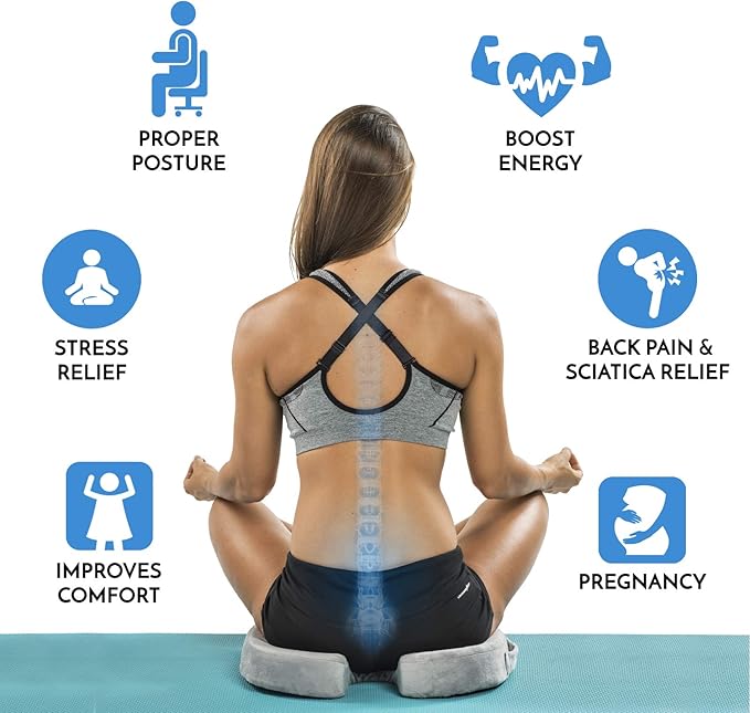 ComfiLife Premium Comfort Seat Cushion - Non-Slip Orthopedic 100% Memory Foam Coccyx Cushion for Tailbone Pain - Cushion for Office Chair Car Seat - Back Pain & Sciatica Relief (Gray)