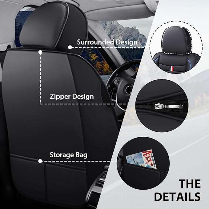 MVRVMV Seat Covers for Ford F-150 2010-2026, Waterproof Leather Auto Seat Cover with 2* Neck Pillow and 2* Lumbar Support (2 Seat Luxury,Black-Blue)