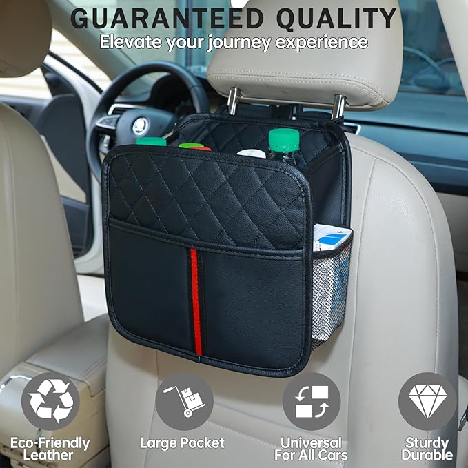 Car Seat Back Organizer with Storage Pockets, 2 Pack Multi Hanging Car Seat Organizer Backseat Car Organizer, Leather Backseat Car Organizer for Kids & Adults with Cup Holders Car Travel Accessories
