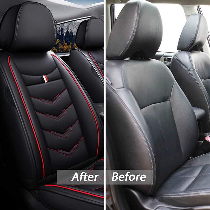 MVRVMV for Ford F-350 2010-2026 Seat Covers, Waterproof Leather Seat Cover (2 Seat Standard,Black-Red)