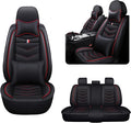 MVRVMV for Ford Ranger 2005-2026 Seat Covers, Waterproof Leather Seat Cover with 2* Neck Pillow and 2* Lumbar Support (5 Seat Luxury,Black-Red)