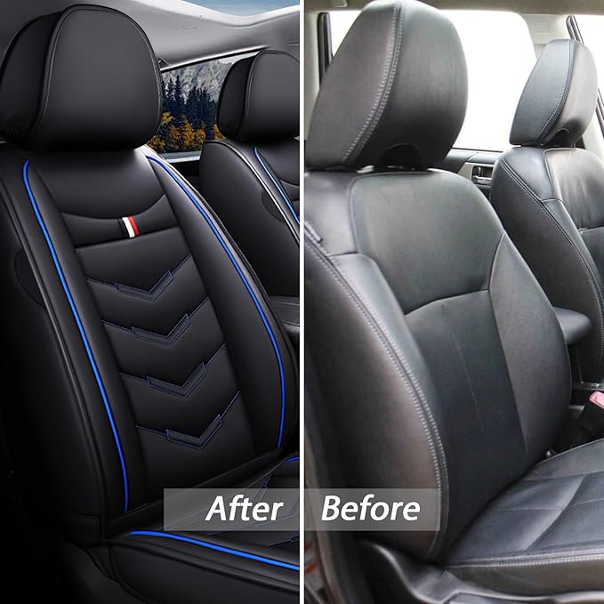 MVRVMV Seat Covers for Ford Ranger 2005-2026, Waterproof Leather Auto Seat Cover (5 Seat Standard,Black-Blue)