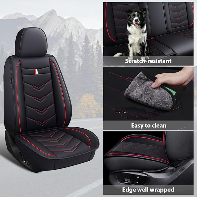 MVRVMV for Ford Expedition 2007-2026 Seat Covers, Waterproof Leather Seat Cover (5 Seat Standard,Black-Red)