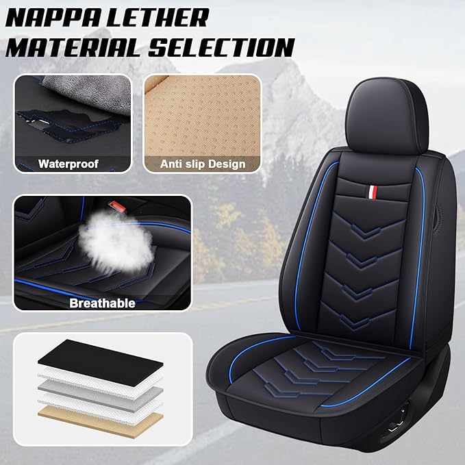 MVRVMV Seat Covers for Ford Expedition 2007-2026, Waterproof Leather Auto Seat Cover (2 Seat Standard,Black-Blue)