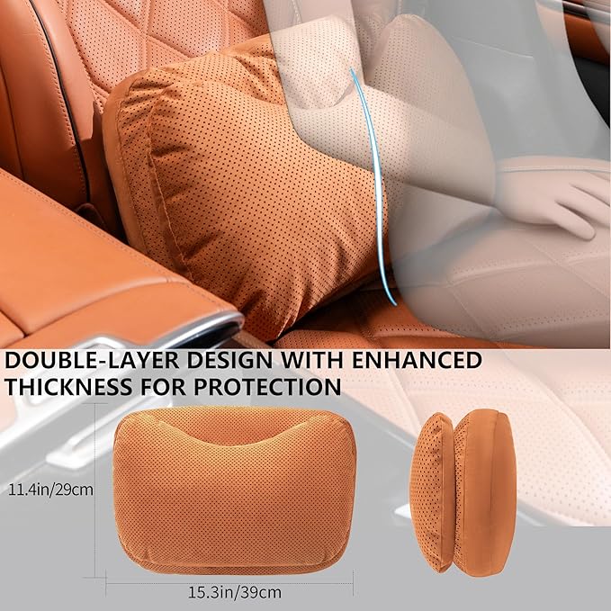 Car Lumbar Support Pillow, Lower Back Support for Driving Seat Suede Lumbar Pillow for Office Chair, Lumbar Pillow for Lower Back Pain Relief and Improve Posture (Orange)