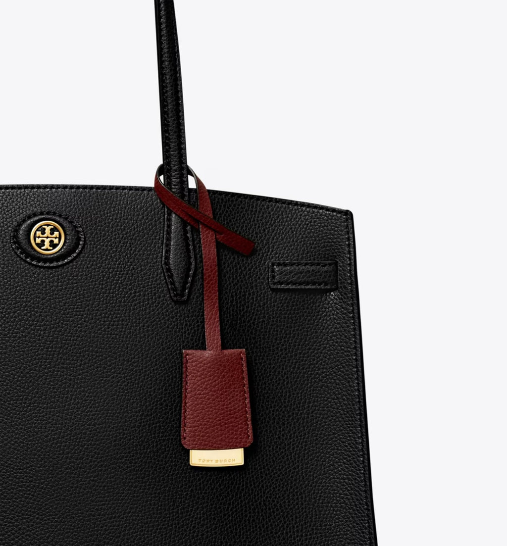 NWT Tory Burch LARGE Robinson Leather Satchel In Black with Dust Bag